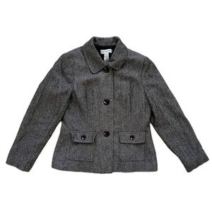 Sag Harbor Gray Textured Tweed Blazer Women 12 Career Office Work Button Jacket